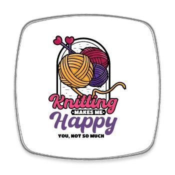 Knitting makes me happy - Viereckiger Kühlschrankmagnet - Weiß - Vorne