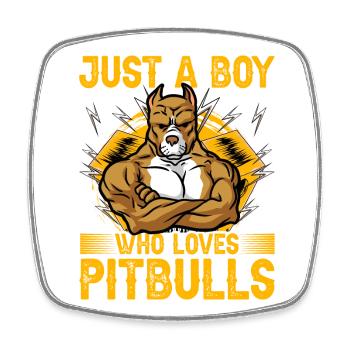 just a Boy who loves Pitbulls - Viereckiger Kühlschrankmagnet - Weiß - Vorne