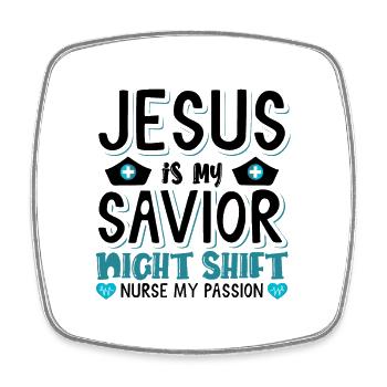 Jesus is my savior Night Shift Nurse - Viereckiger Kühlschrankmagnet - Weiß - Vorne