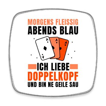 Morgens fleissig abends blau Doppelkopf - Viereckiger Kühlschrankmagnet - Weiß - Vorne