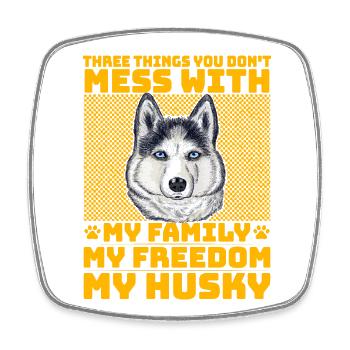 Husky My Family my freedom - Viereckiger Kühlschrankmagnet - Weiß - Vorne