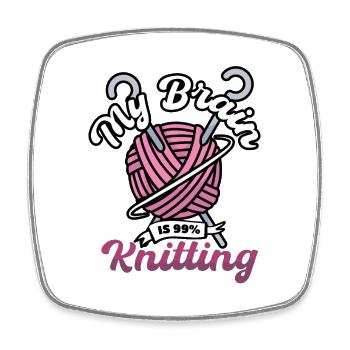 My Brain is 99% Knitting - Viereckiger Kühlschrankmagnet - Weiß - Vorne