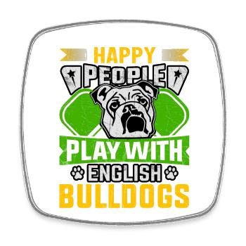 Des gens heureux jouent avec des bouledogues anglais - Magnet carré - blanc - Devant