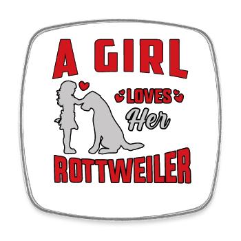 Une fille aime son Rottweiler - Magnet carré - blanc - Devant