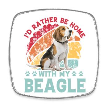 Je préfère être à la maison avec mon Beagle - Magnet carré - blanc - Devant