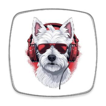 Westie with headphones - Square fridge magnet - white - Front