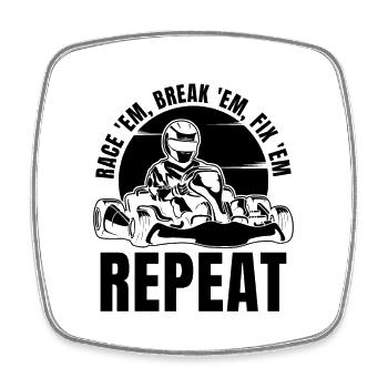 Race 'Em Break 'Em Kart Racing Karting Kart Racer - Square fridge magnet - white - Front