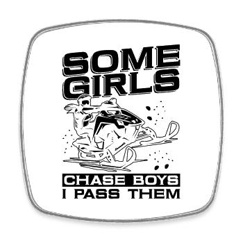 Some Girls Chase Boys Motorsport Snowmobile Racer - Square fridge magnet - white - Front