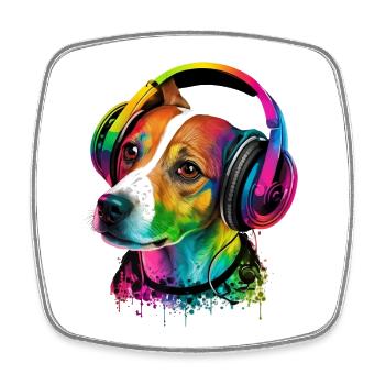 Jack Russell Terrier mit Kopfhörer Musik Fan Hunde - Viereckiger Kühlschrankmagnet - Weiß - Vorne