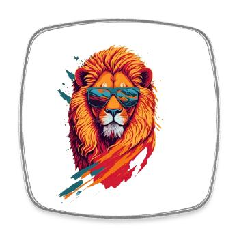 Roaring Retro: Aggressive Lion T-Shirt Art - Viereckiger Kühlschrankmagnet - Weiß - Vorne