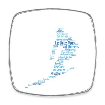 Ski Alp resorts, word cloud, skier - Square fridge magnet - white - Front
