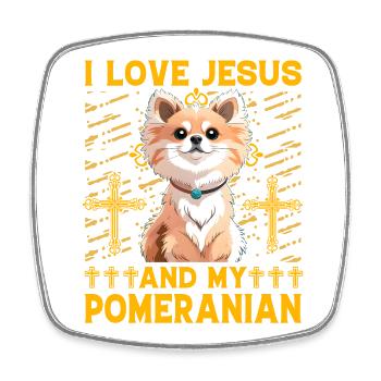 I love Jesus and my Pomeranian - Viereckiger Kühlschrankmagnet - Weiß - Vorne
