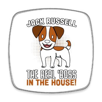 Jack Russell, the real in the house - Square fridge magnet - white - Front