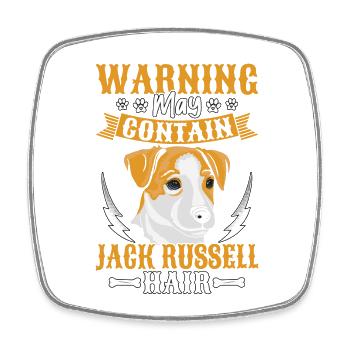 Warning may contain jack Russell Hair - Square fridge magnet - white - Front