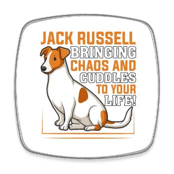 Jack Russell bringing chaos and cuddles to your - Square fridge magnet - white - Front
