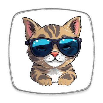 Little cute cat wearing sunglasses. - Square fridge magnet - white - Front