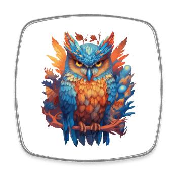 Owl Bird Nature Flowers Mystical Colorful Art Motif - Square fridge magnet - white - Front