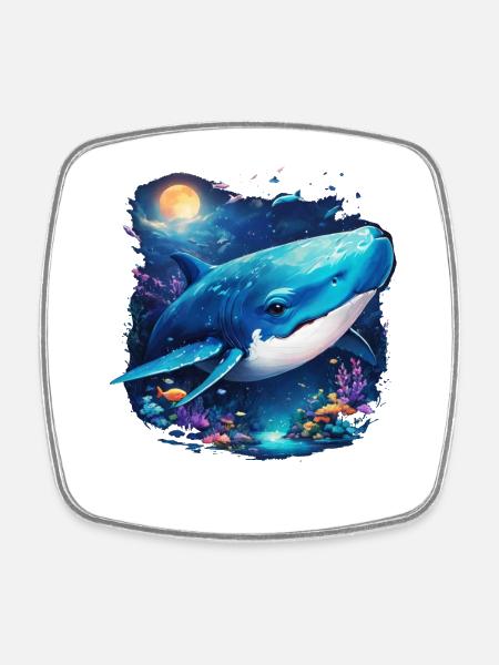 Baleine bleue - Magnet carré - blanc