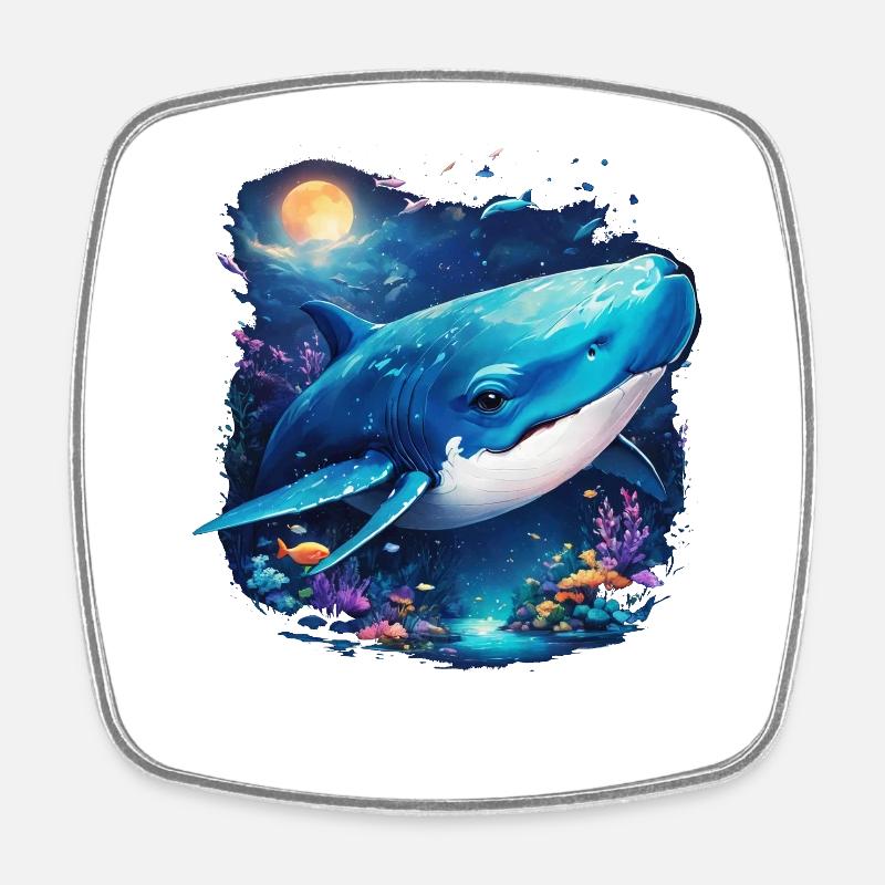 Baleine bleue - Magnet carré - blanc