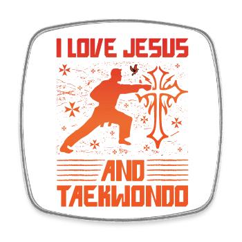 J’aime Jésus et le taekwondo - Magnet carré - blanc - Devant
