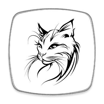 Cat Silhouette Outline Drawing Lineart Art - Square fridge magnet - white - Front
