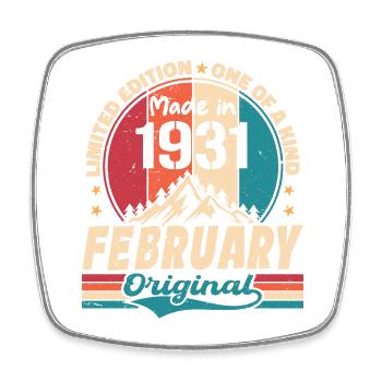 Vintage 93rd Birthday Gift Born In February 1931 - Square fridge magnet - white - Front