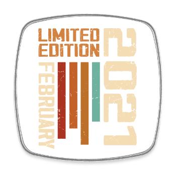 Born in February 2021 Retro 2021 Anniversary - Square fridge magnet - white - Front