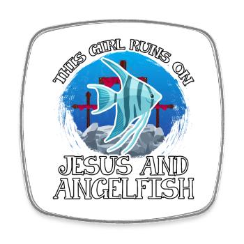 Cette fille court sur Jésus et le poisson-ange - Magnet carré - blanc - Devant