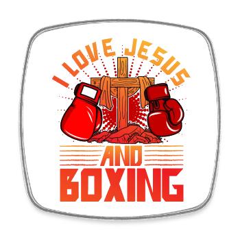 Ich liebe Jesus und Boxen - Viereckiger Kühlschrankmagnet - Weiß - Vorne