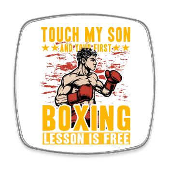 Touch my Son und Ihre erste Boxstunde ist kostenlos - Viereckiger Kühlschrankmagnet - Weiß - Vorne