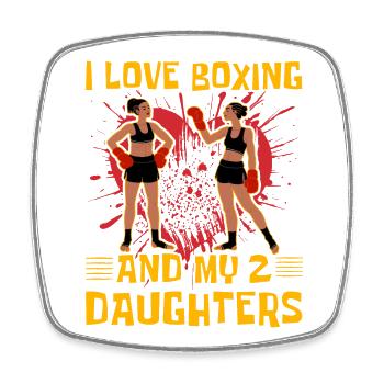 Ich liebe Boxen und meine 2 Töchter - Viereckiger Kühlschrankmagnet - Weiß - Vorne