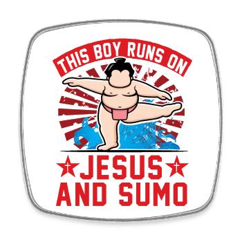 Ce garçon court sur Jésus et le sumo - Magnet carré - blanc - Devant