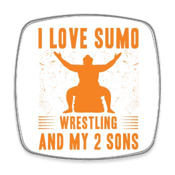 Ich liebe Sumo und meine 2 Söhne - Viereckiger Kühlschrankmagnet - Weiß - Vorne