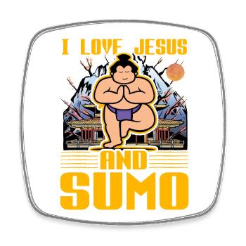 Ich liebe Jesus und Sumo - Viereckiger Kühlschrankmagnet - Weiß - Vorne