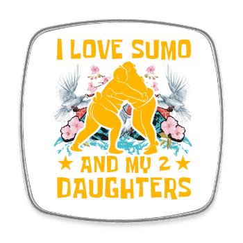 Ich liebe Sumo und meine 2 Töchter - Viereckiger Kühlschrankmagnet - Weiß - Vorne