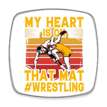 Mon Cœur est sur cette natte #Wrestling - Magnet carré - blanc - Devant