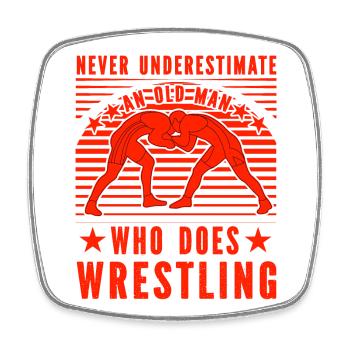 Never underestimate an old man who does Wrestling - Viereckiger Kühlschrankmagnet - Weiß - Vorne