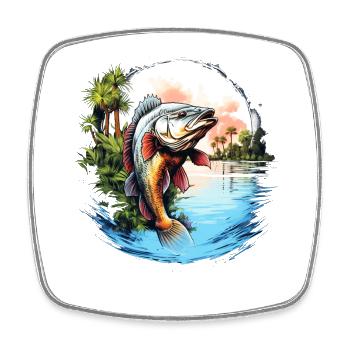 Bass Fish - Square fridge magnet - white - Front