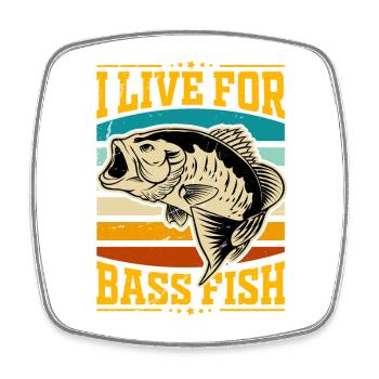 I live for Bass Fish - Square fridge magnet - white - Front
