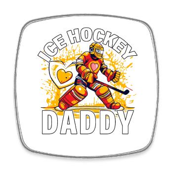 Eishockey-Papa - Viereckiger Kühlschrankmagnet - Weiß - Vorne