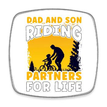 Dad and Son Riding Partners for Life - Square fridge magnet - white - Front