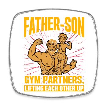 Father Son Gym Partners lifting each other up - Square fridge magnet - white - Front