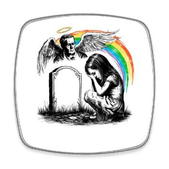 Mourning Dad Daughter Grave Angel - Square fridge magnet - white - Front