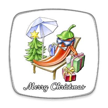 A Chili Merry Christmas under Sunshade and Tree - Square fridge magnet - white - Front