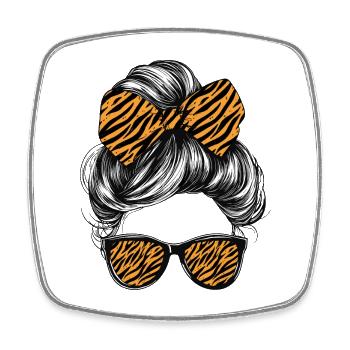 Tiger Woman Sunglasses Glasses Hair Bow - Square fridge magnet - white - Front