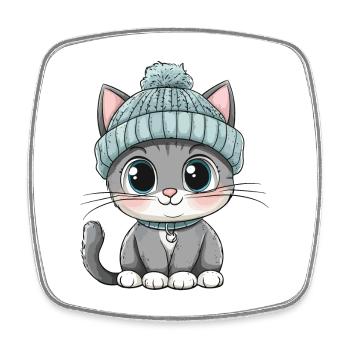 Katze Süß Niedlich Baby Kinder Tier Cartoon - Viereckiger Kühlschrankmagnet - Weiß - Vorne