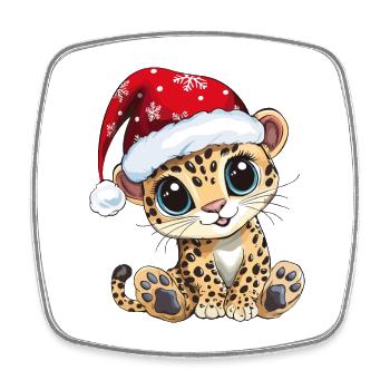 Léopard Noël Mignon Noël mignon - Magnet carré - blanc - Devant