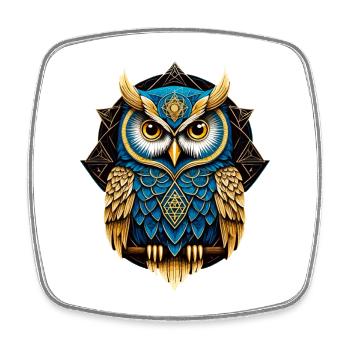 Owl Bird Guardian Night Nature Mystical Colorful Art - Square fridge magnet - white - Front