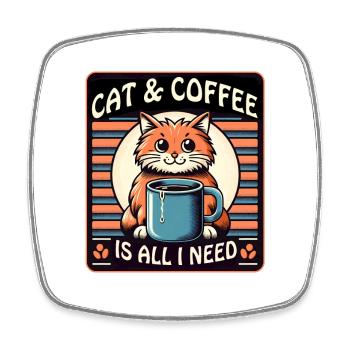 Katze und Kaffee ist alles was ich brauche - Viereckiger Kühlschrankmagnet - Weiß - Vorne