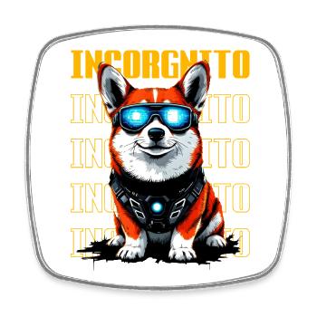 Incorgnito – Jeu de mots amusant sur le corgi - Magnet carré - blanc - Devant